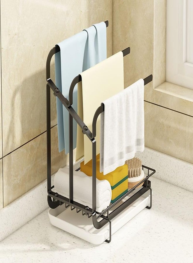 Home Elem Kitchen Sink Organizer with Towel Holder | Rustproof Stainless Steel Countertop Storage for Sponge, Soap & Dishcloth | Removable Drip Tray - Image 5